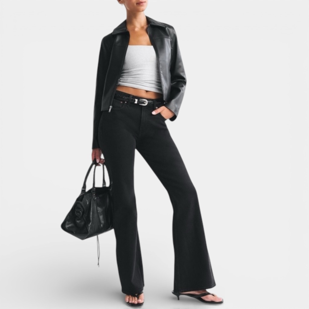 ABERCROMBIE & FITCH Curve Love The Flare Ultra High Rise Tall Black Jeans, Sz 27